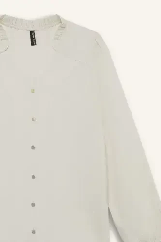 Regular Fit Crew Neck Glittery Fabric Long Sleeve Shirt-Ecru - 8