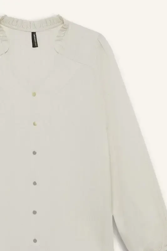 Regular Fit Crew Neck Glittery Fabric Long Sleeve Shirt-Ecru - 8