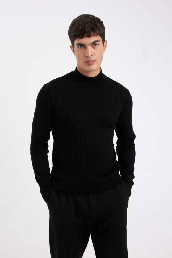 Regular Fit Crew Neck Half-Zip Jacquard Knit Sweater Black - 1