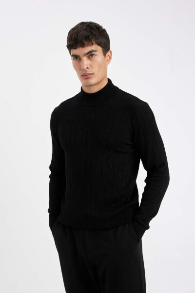 Regular Fit Crew Neck Half-Zip Jacquard Knit Sweater Black - 3