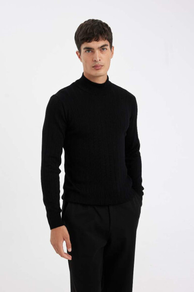 Regular Fit Crew Neck Half-Zip Jacquard Knit Sweater Black - 4