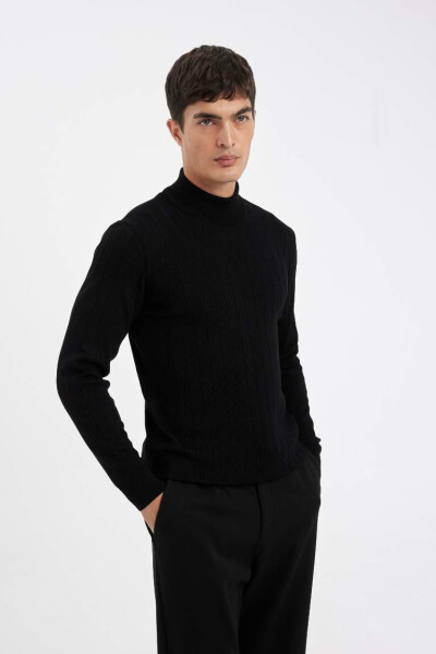 Regular Fit Crew Neck Half-Zip Jacquard Knit Sweater Black - 5