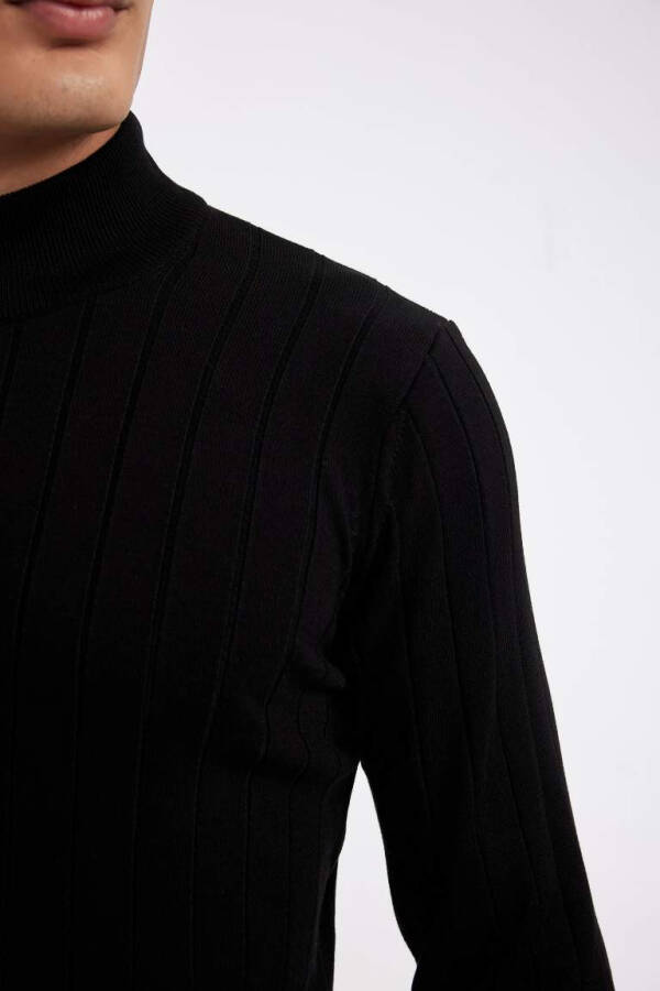 Regular Fit Crew Neck Half-Zip Jacquard Knit Sweater Black - 6