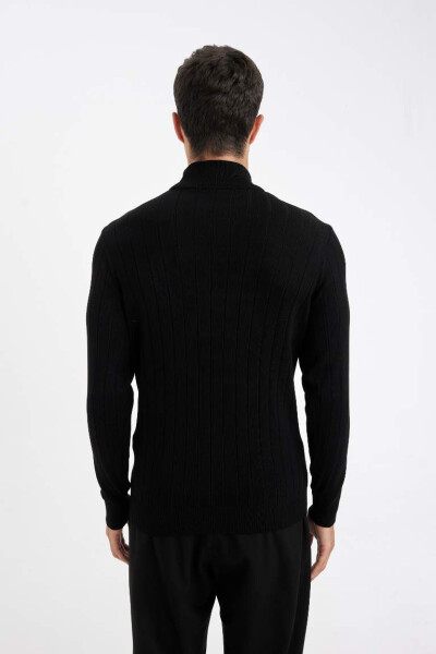 Regular Fit Crew Neck Half-Zip Jacquard Knit Sweater Black - 7