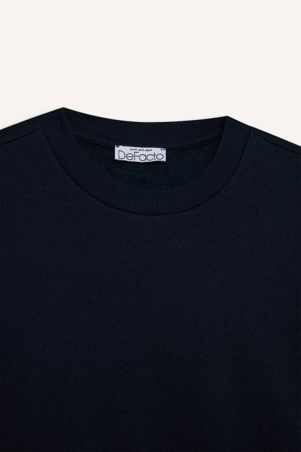 Regular Fit Crew Neck Heavy Basic Plain Sweatshirt Dark Blue - 8