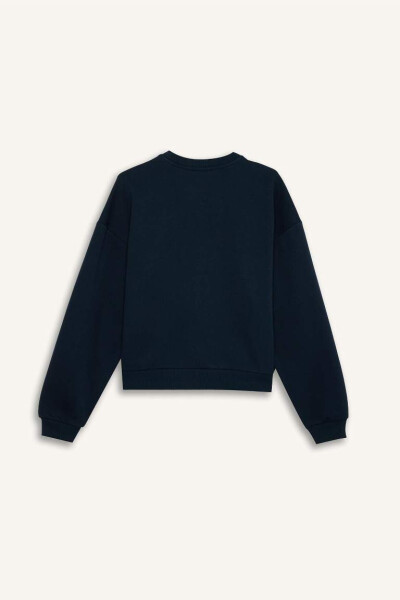 Regular Fit Crew Neck Heavy Basic Plain Sweatshirt Dark Blue - 9