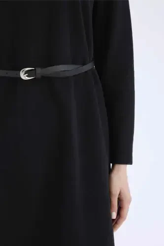 Regular Fit Crew Neck Long Sleeve Belted Ribbed Knit Maxi Modest Dress - 4