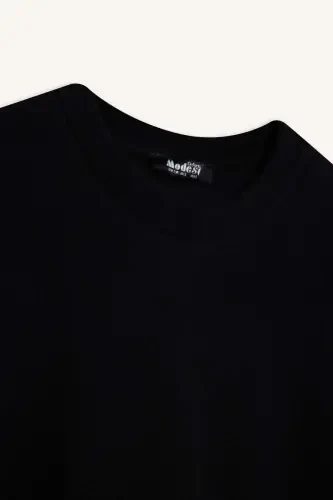 Regular Fit Crew Neck Long Sleeve Belted Ribbed Knit Maxi Modest Dress - 7