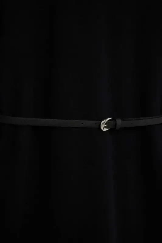 Regular Fit Crew Neck Long Sleeve Belted Ribbed Knit Maxi Modest Dress - 8