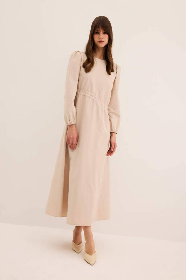 Regular Fit Crew Neck Poplin Long Sleeve Dress Sand - 2