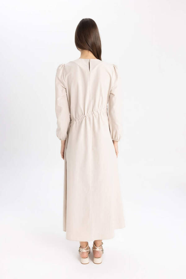 Regular Fit Crew Neck Poplin Long Sleeve Dress Sand - 8