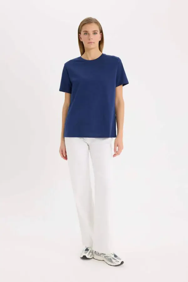 Regular Fit Crew Neck Premium Short Sleeve T-Shirt Navy - 2