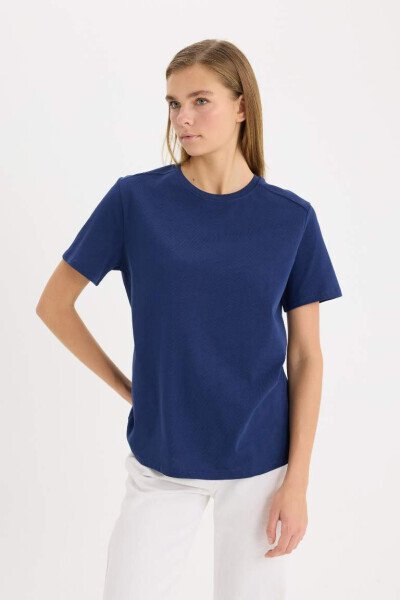 Regular Fit Crew Neck Premium Short Sleeve T-Shirt Navy - 3