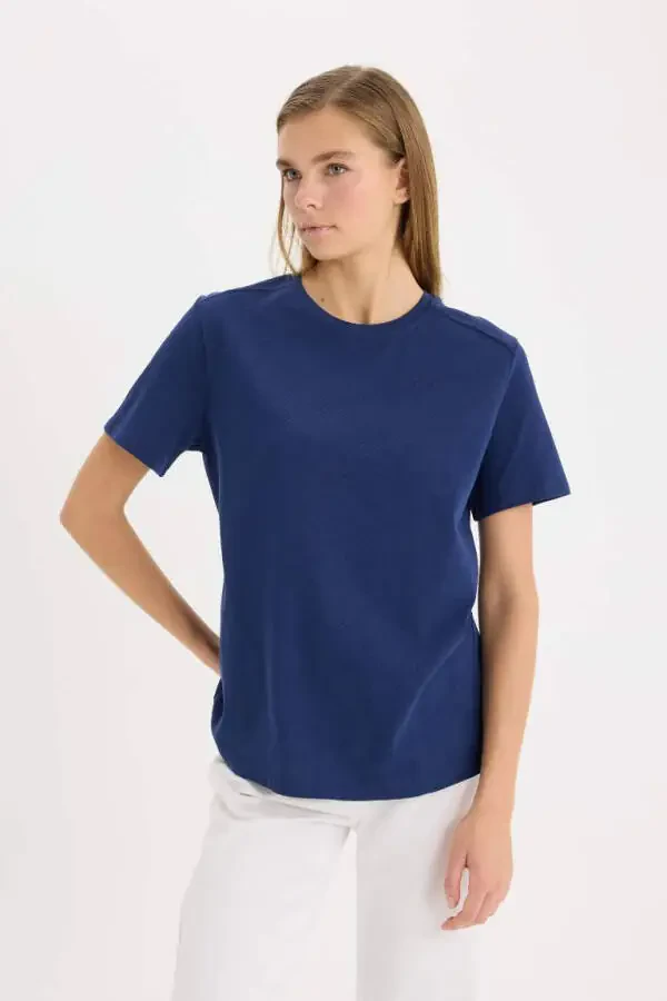 Regular Fit Crew Neck Premium Short Sleeve T-Shirt Navy - 3