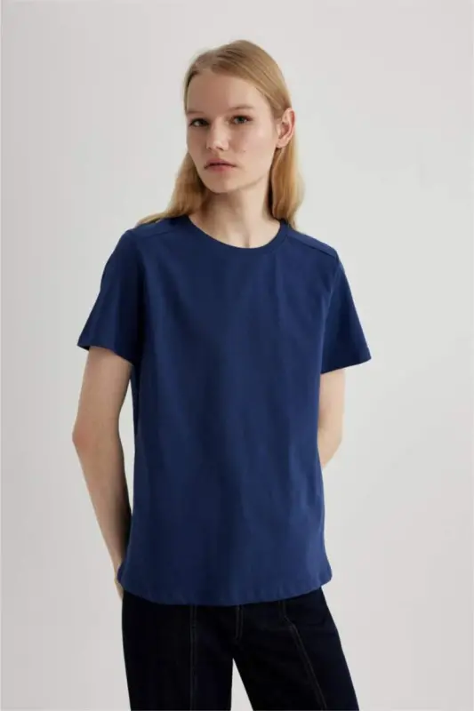 Regular Fit Crew Neck Premium Short Sleeve T-Shirt Navy - 3