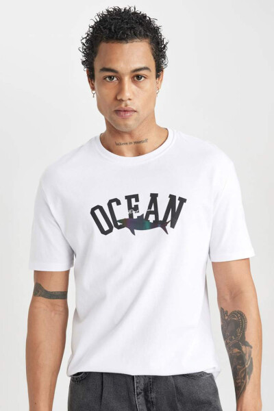 Regular Fit Crew Neck Printed Short Sleeve T-Shirt White - 1