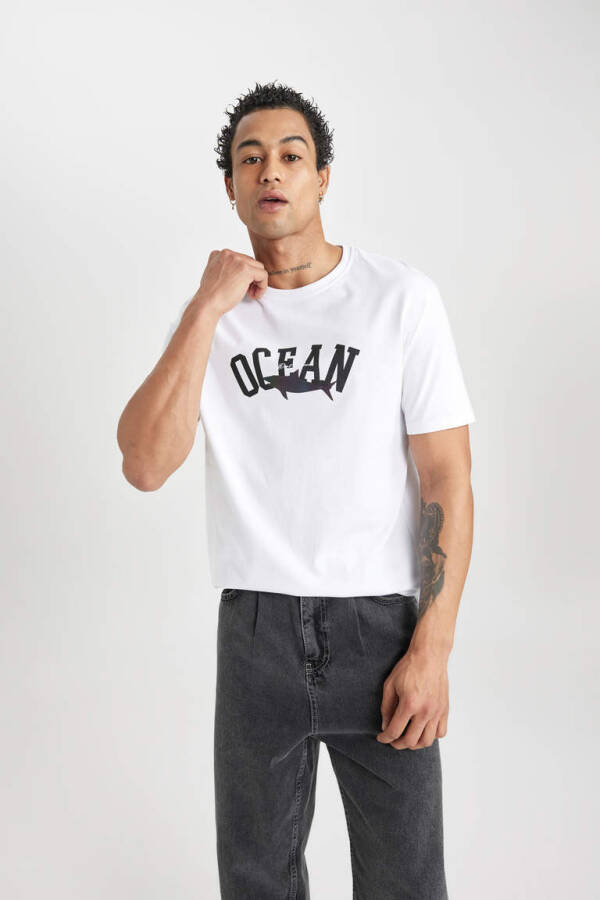 Regular Fit Crew Neck Printed Short Sleeve T-Shirt White - 3