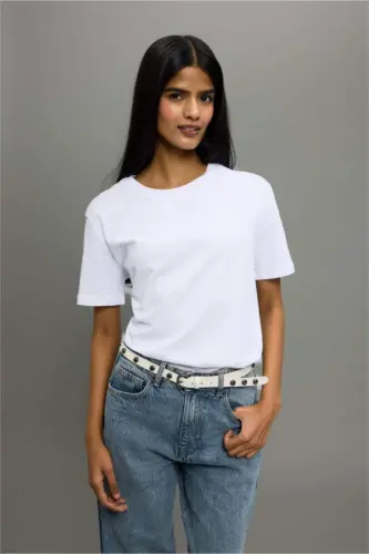 Regular Fit Crew Neck Short Sleeve 100% Cotton T-Shirt White - 1