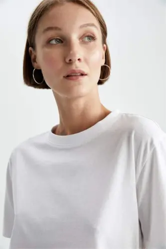 Regular Fit Crew Neck Short Sleeve 100% Cotton T-Shirt White - 4