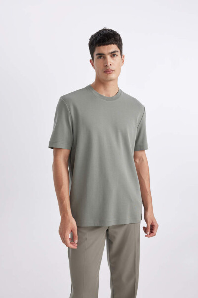 Regular Fit Crew Neck Short Sleeve Basic Heavyweight T-Shirt Green - 1