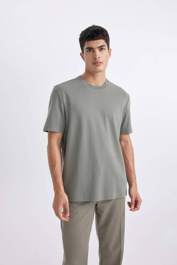 Regular Fit Crew Neck Short Sleeve Basic Heavyweight T-Shirt Green - 1