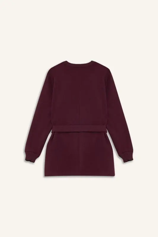 Regular Fit Crew Neck Soft Fleece Inner Thessaloniki Fabric Long Sleeve Tunic-Bordeaux - 10