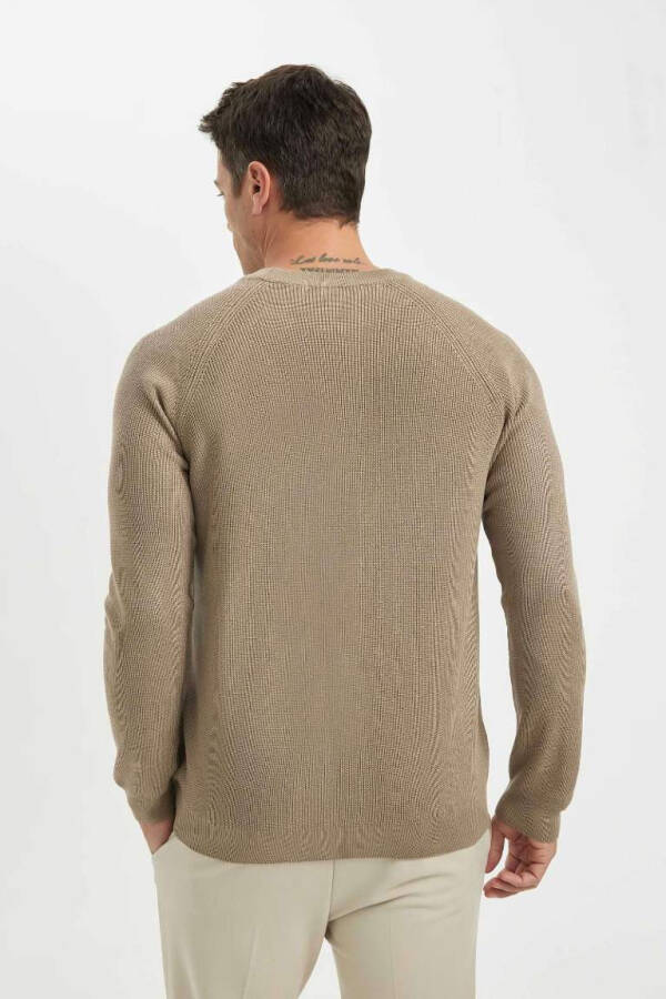 Regular Fit Crewneck Basic Plain Knit Sweater Beige - 5