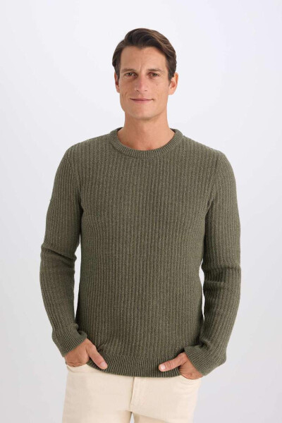 Regular Fit Crewneck Textured Pullover Dark Green - 1