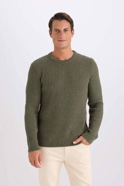 Regular Fit Crewneck Textured Pullover Dark Green - 3