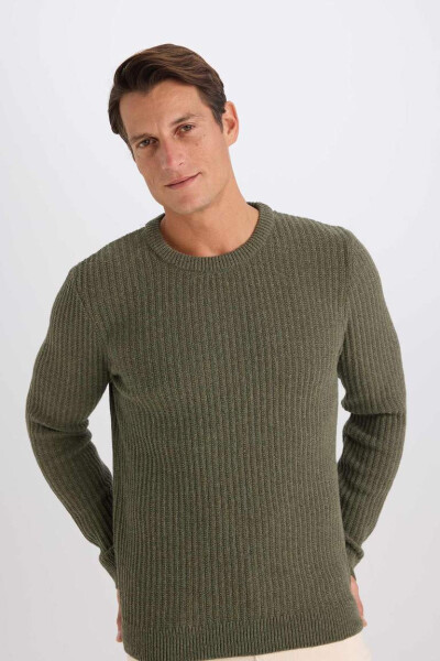 Regular Fit Crewneck Textured Pullover Dark Green - 4