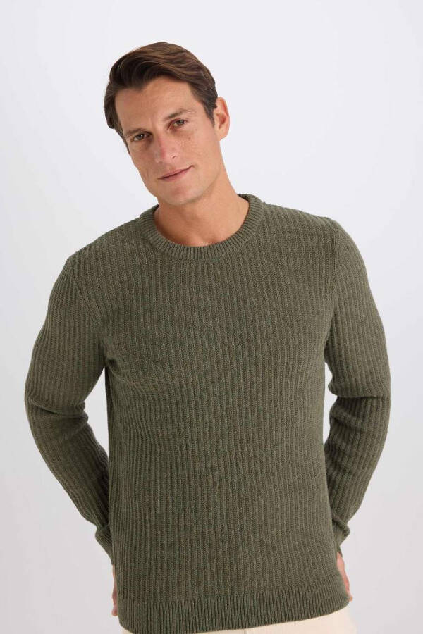 Regular Fit Crewneck Textured Pullover Dark Green - 4