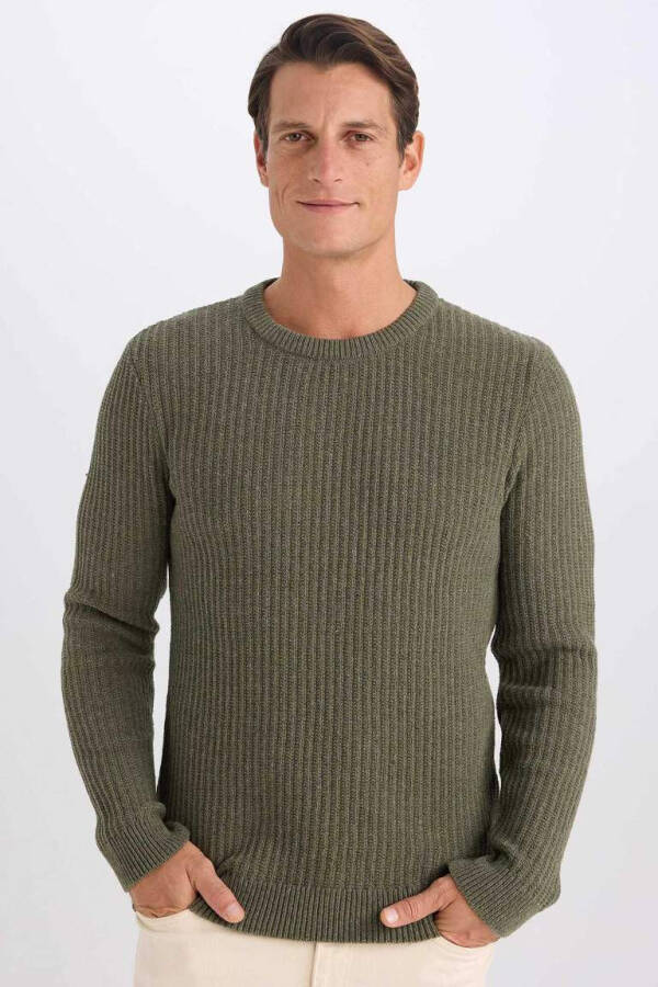 Regular Fit Crewneck Textured Pullover Dark Green - 6