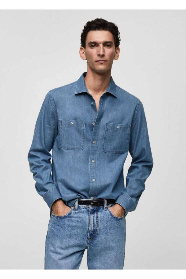 Regular Fit Denim Jacket with Pockets - 1