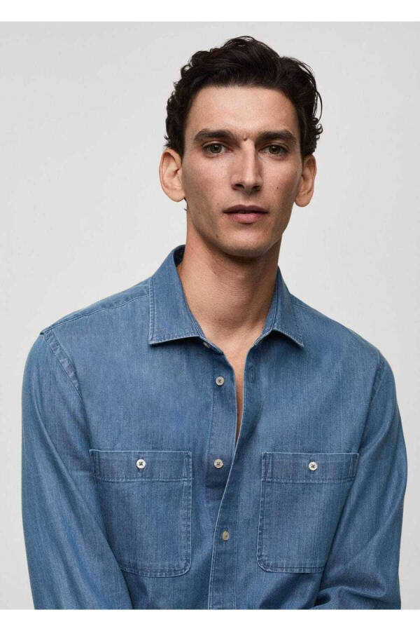 Regular Fit Denim Jacket with Pockets - 8