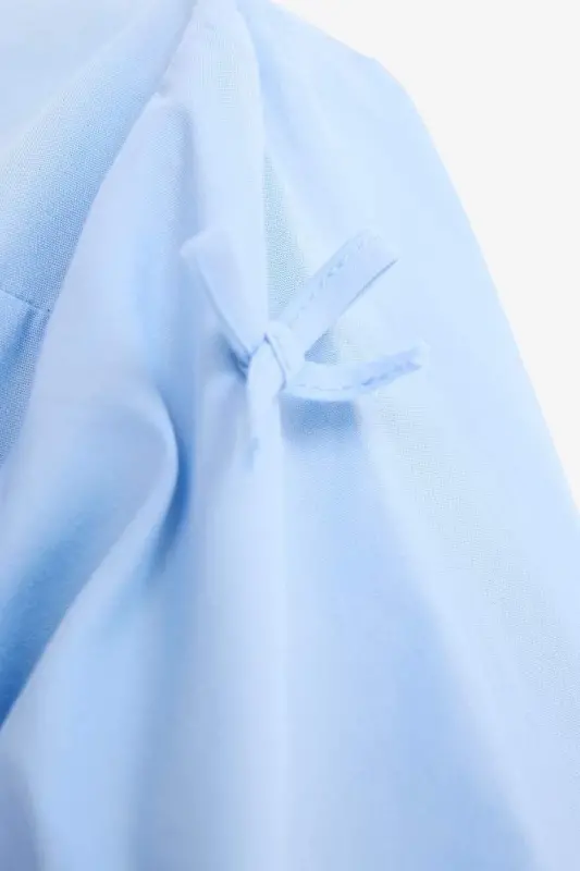 %100 Pamuk Regular Fıt Fiyonklu Poplin Gömlek Tunik-Mavi - 6