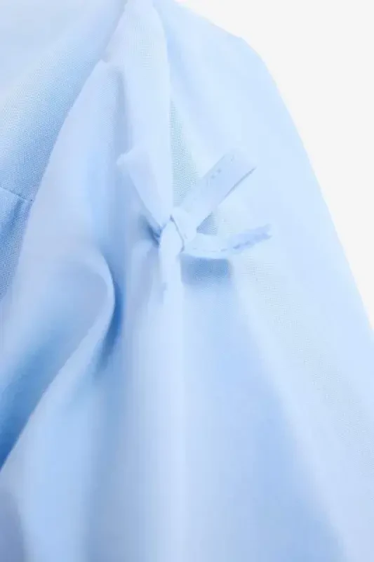 Regular Fit Desneli Poplin Uzun Kollu Gömlek Tunik-Mavi - 6