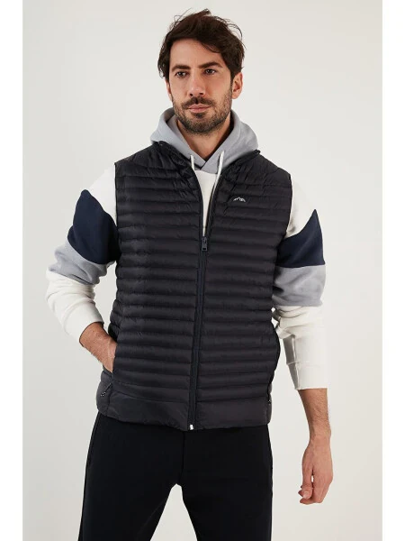 Regular Fit Dik Yaka Cepli Kapitone Şişme Yelek 497KIM-Lacivert - BURATTI (1)