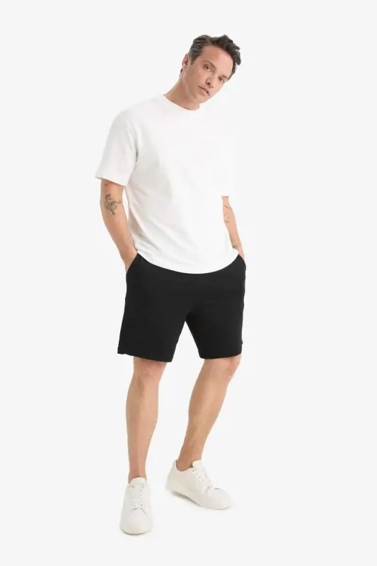 Regular Fit Drawstring Cotton Shorts Black - DEFACTO