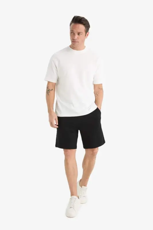 Regular Fit Drawstring Cotton Shorts Black - 2