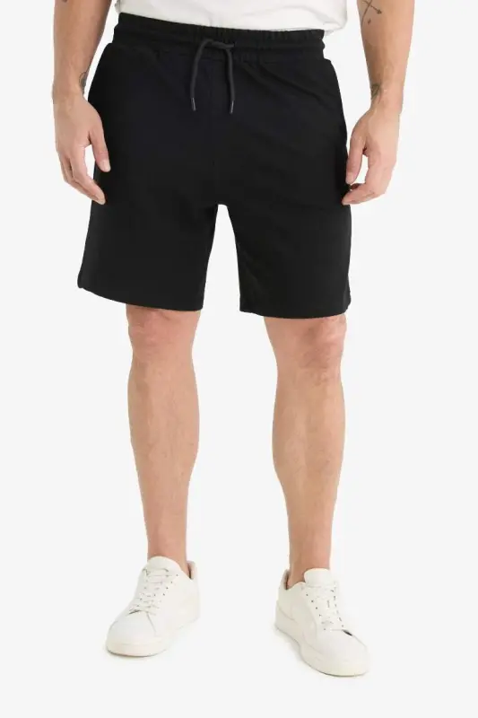 Regular Fit Drawstring Cotton Shorts Black - 3