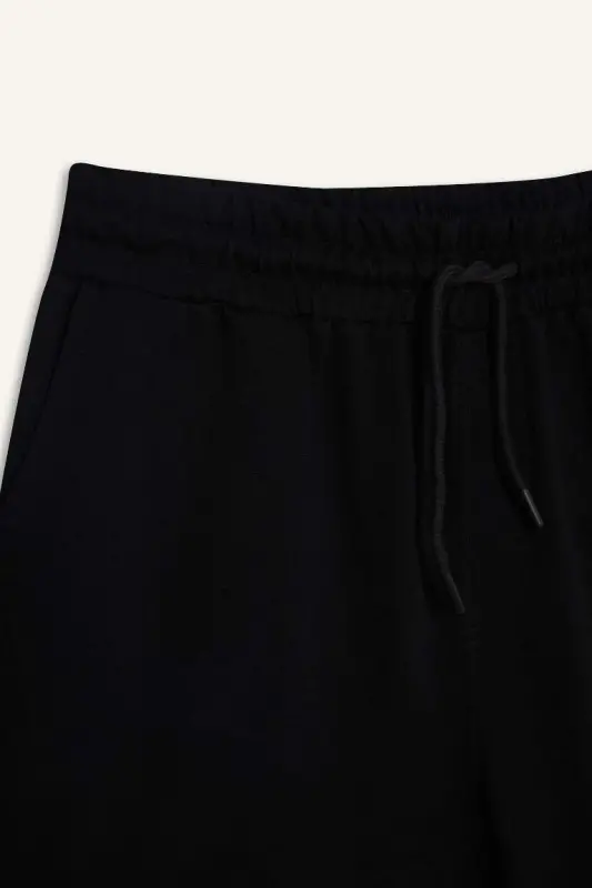 Regular Fit Drawstring Cotton Shorts Black - 4