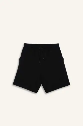 Regular Fit Drawstring Cotton Shorts Black - 8