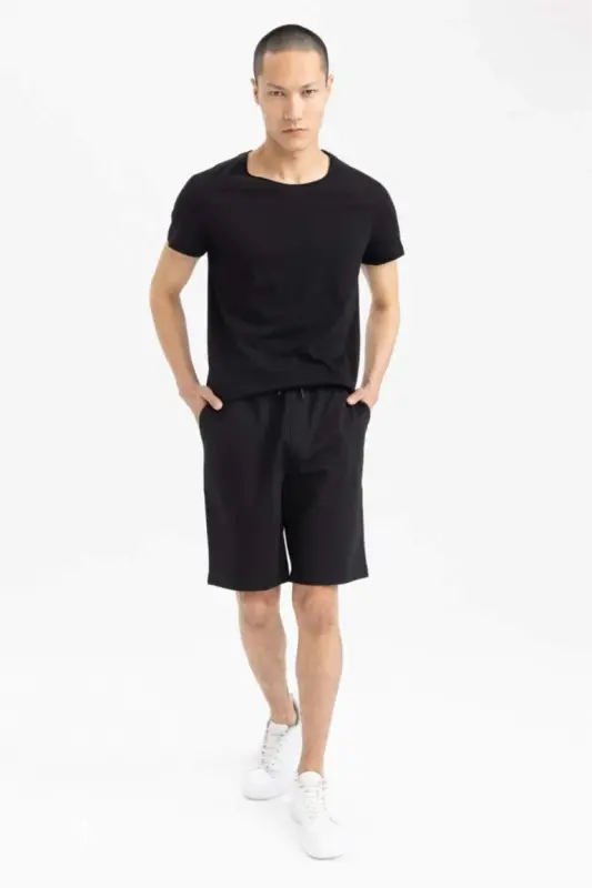 Regular Fit Drawstring Cotton Shorts Black - 2