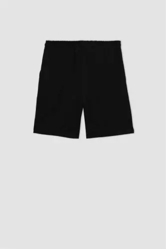 Regular Fit Drawstring Cotton Shorts Black - 9