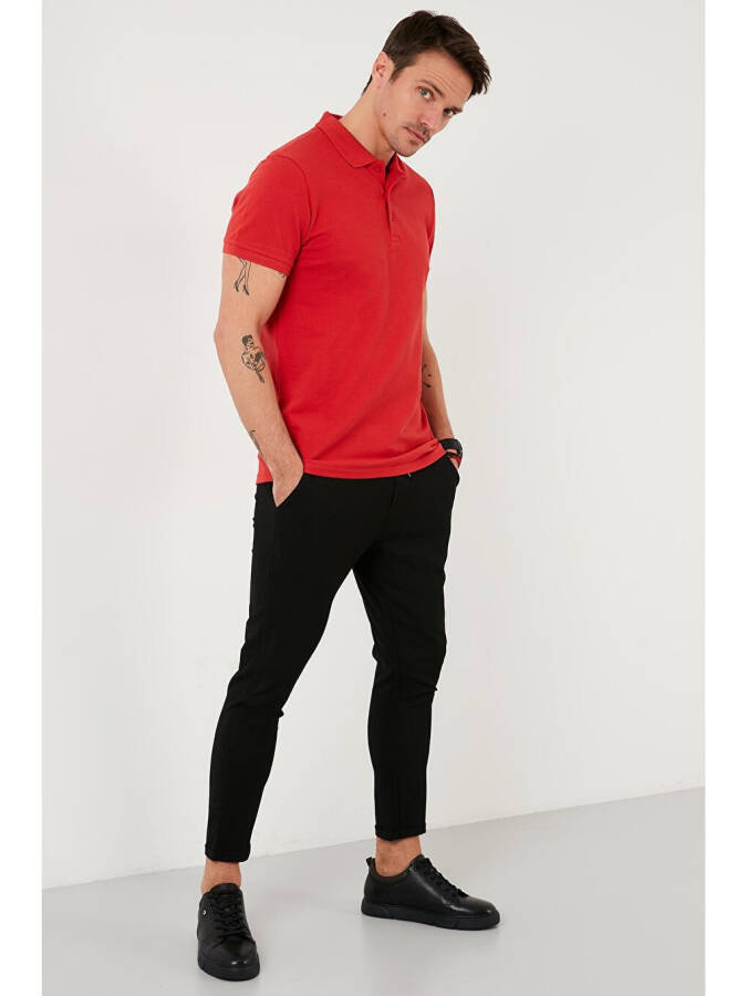 Kırmızı Regular Fit Düğmeli Polo Yaka Polo Erkek %100 Pamuk Tişört 5902127-Kırmızı - 11