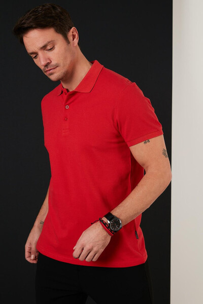 Kırmızı Regular Fit Düğmeli Polo Yaka Polo Erkek %100 Pamuk Tişört 5902127-Kırmızı - 19
