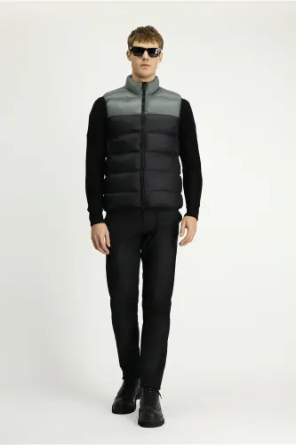 Regular Fit Düz Kapüşonlu Torba Çantalı Yelek-ORTA GRİ - KIĞILI (1)