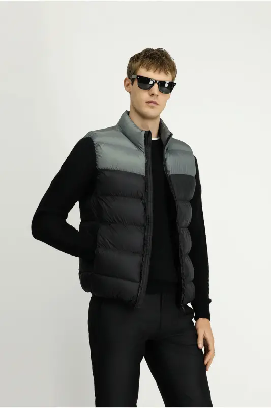 Regular Fit Düz Kapüşonlu Torba Çantalı Yelek-ORTA GRİ - 1