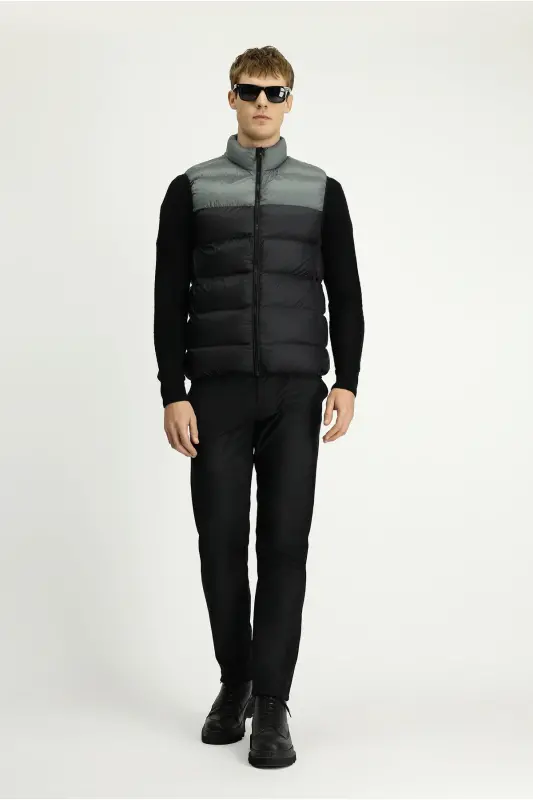 Regular Fit Düz Kapüşonlu Torba Çantalı Yelek-ORTA GRİ - 2