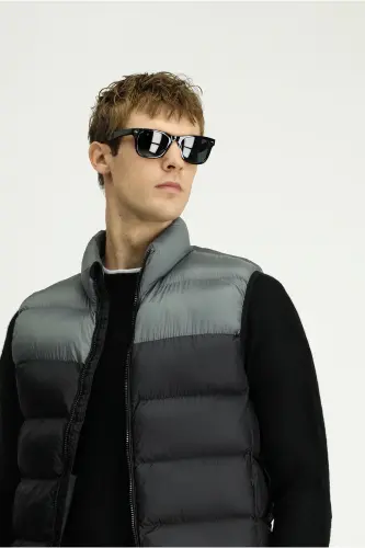 Regular Fit Düz Kapüşonlu Torba Çantalı Yelek-ORTA GRİ - 3